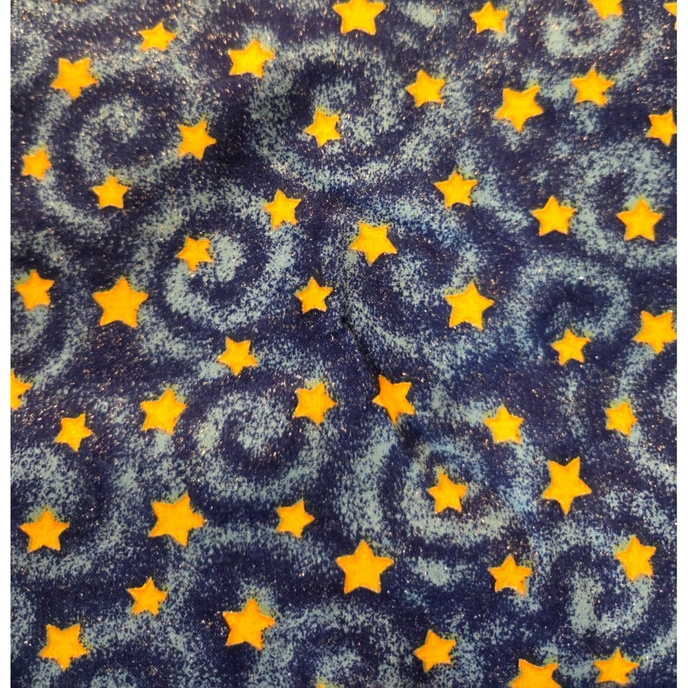 Vintage 90s Fabric Traditions Blue Glitter Swirling Stars Quilting Fabric 2 Yard